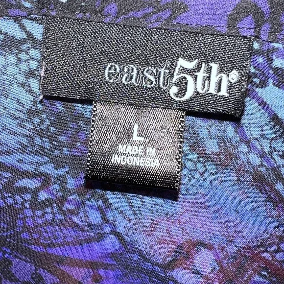 East 5th Blouse Button Up Womens L Semi Sheer Black Blue Abstract Long Sleeve - Picture 10 of 13